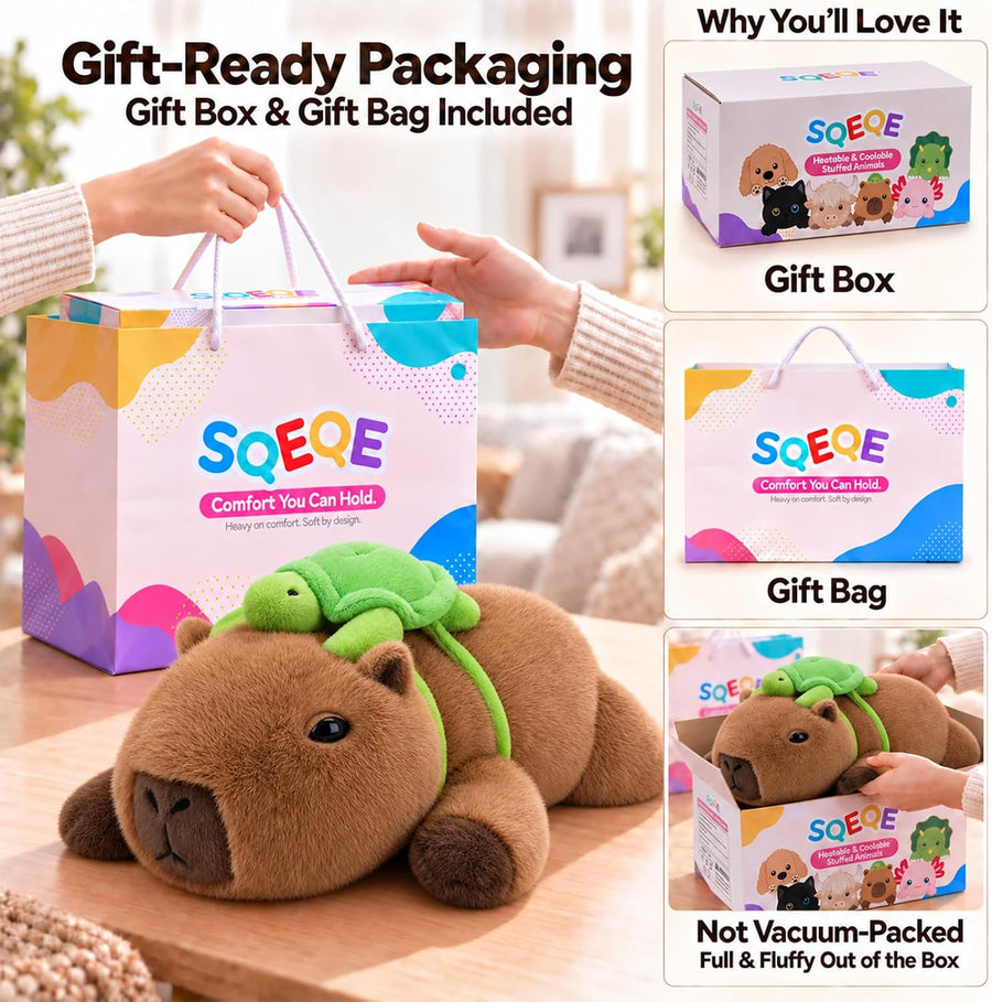 SQEQE Capybara weighted stuffed animal - gift box and gift bag packaging