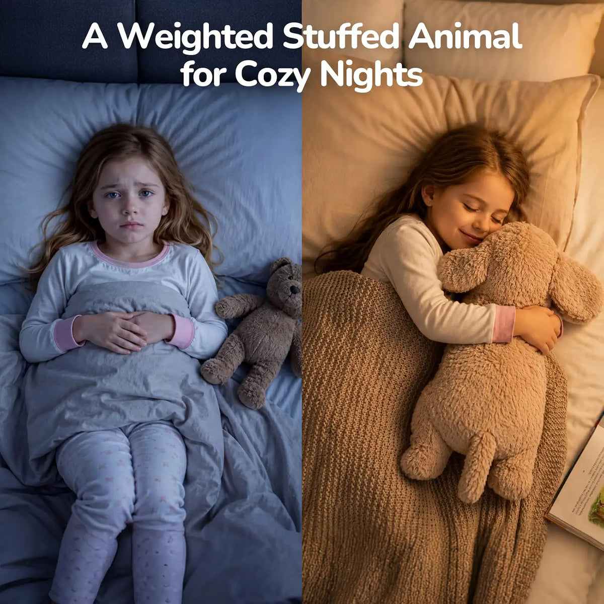 SQEQE Labrador Weighted Stuffed Animal — evening cuddle scene