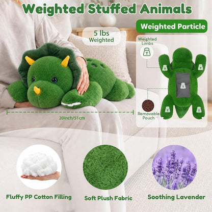 SQEQE Triceratops weighted stuffed animal - 20-inch size, plush fabric, PP cotton filling and removable insert