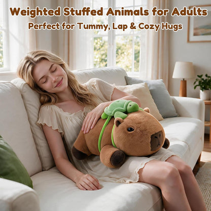 SQEQE Capybara weighted stuffed animal - adult lap and cuddle scene