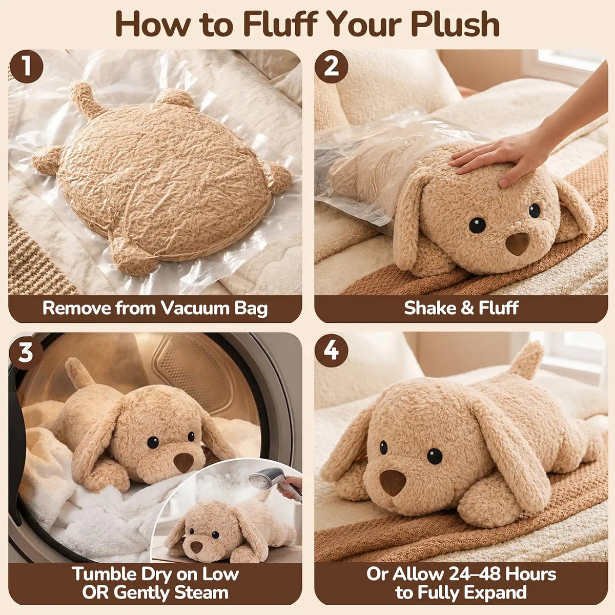 SQEQE Labrador Weighted Stuffed Animal — unpacking and fluffing instructions