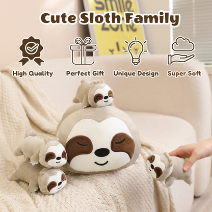 SQEQE sloth stuffed animal with babies arranged in a plush family product overview