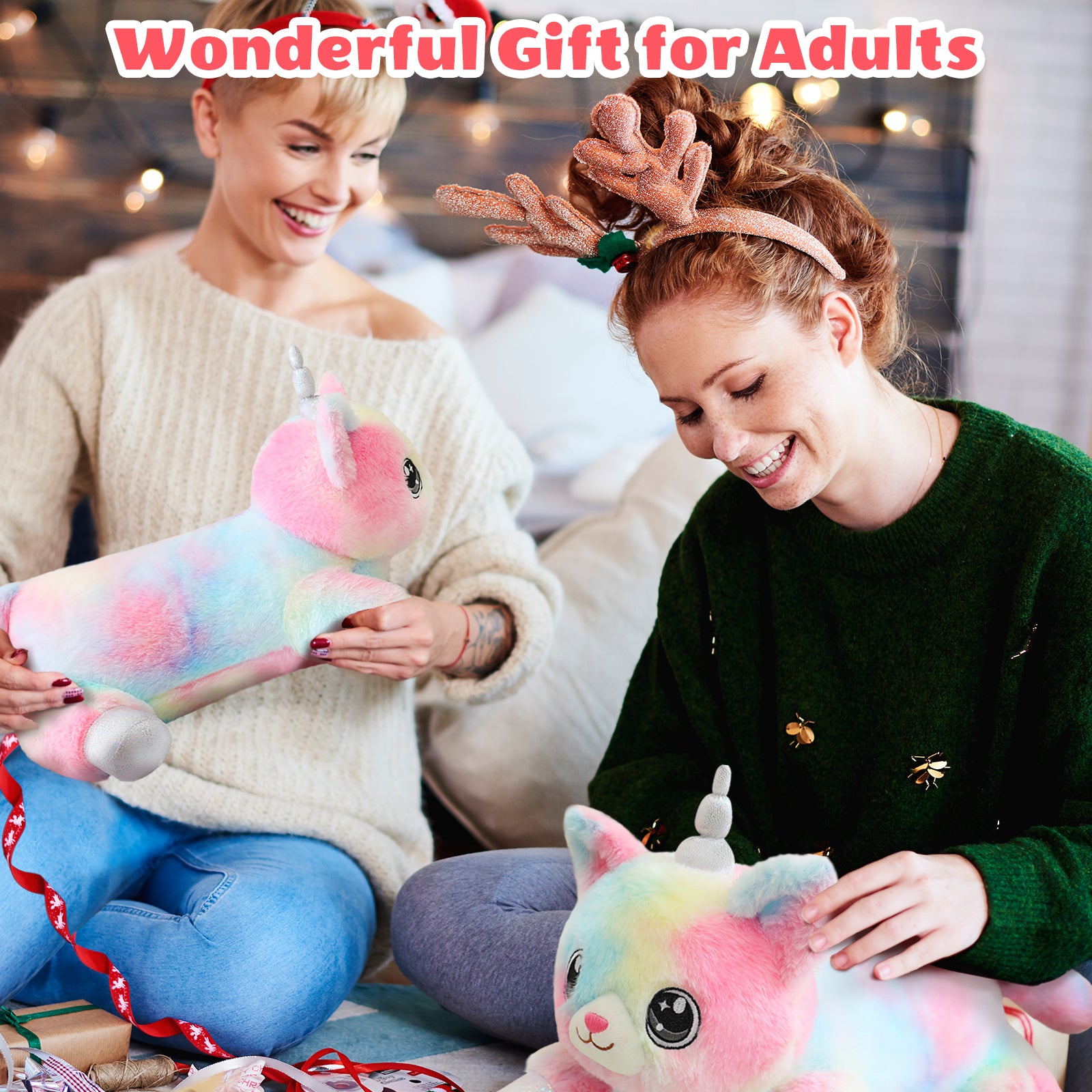 SQEQE caticorn stuffed animal with babies given during an adult family gift exchange