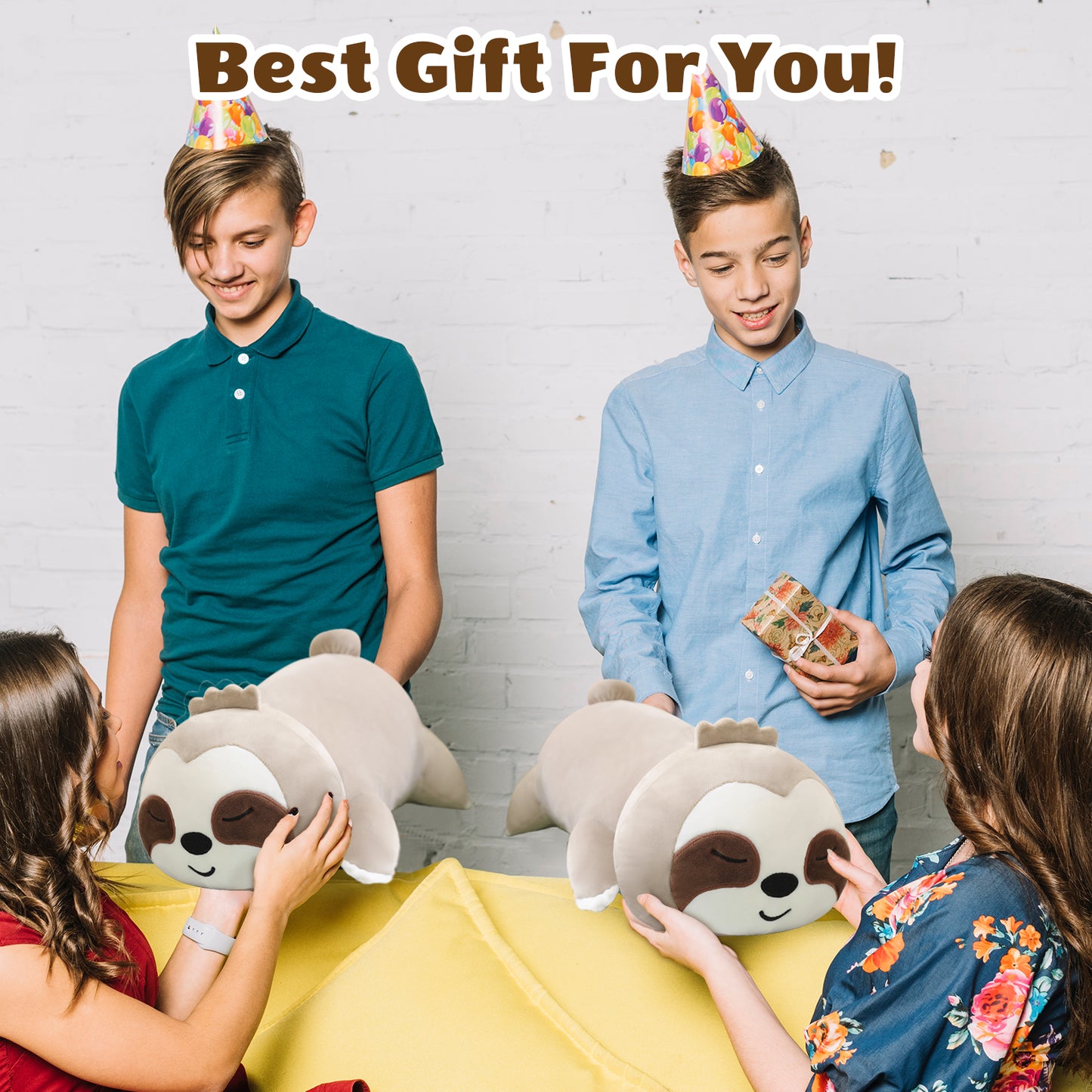 SQEQE sloth stuffed animal with babies shared by a child in a family gift setting