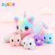 SQEQE caticorn stuffed animal with babies shown in a branded plush family set display