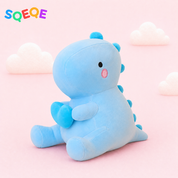 SQEQE dinosaur plush pillow shown in a second branded studio product display