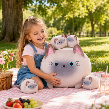 Siamese cat plush family set with one parent stuffed animal and four baby cats