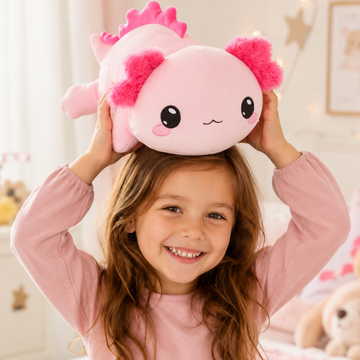 Pink axolotl plush toy shown individually on a white background