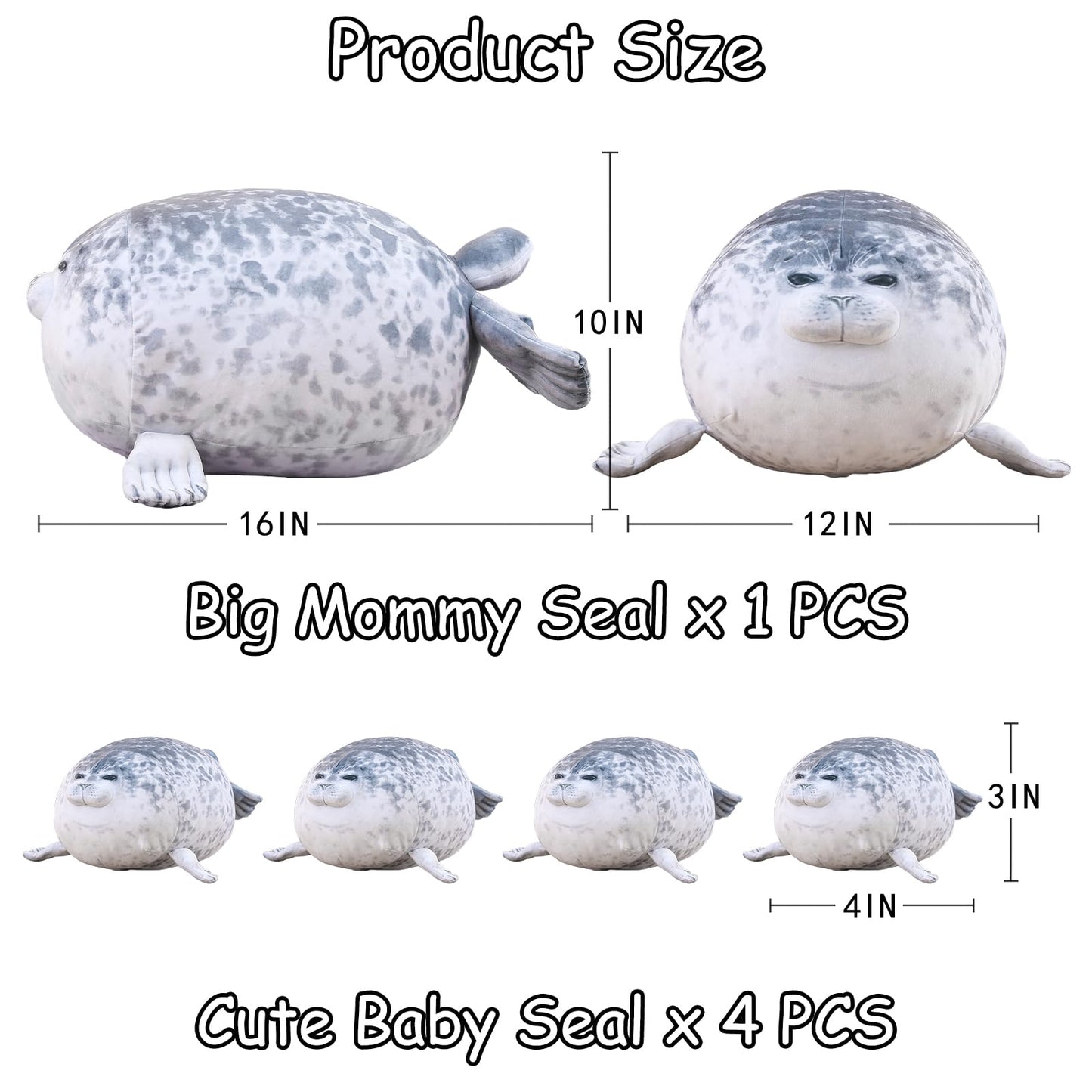 SQEQE seal stuffed animal with babies shown in a close product view with the baby plush toys