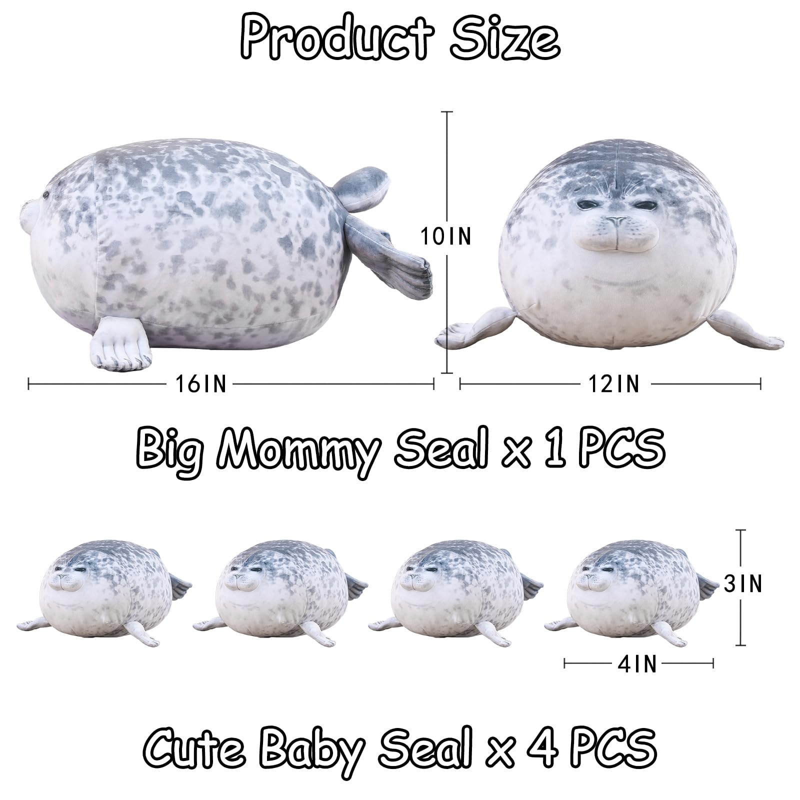 SQEQE seal stuffed animal with babies shown in a close product view with the baby plush toys