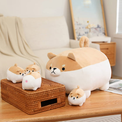SQEQE Shiba Inu stuffed animal with babies displayed in a storage and home decor scene